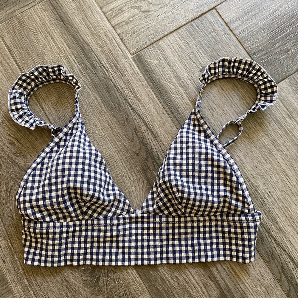 Navy Blue Patterned Bikini Top